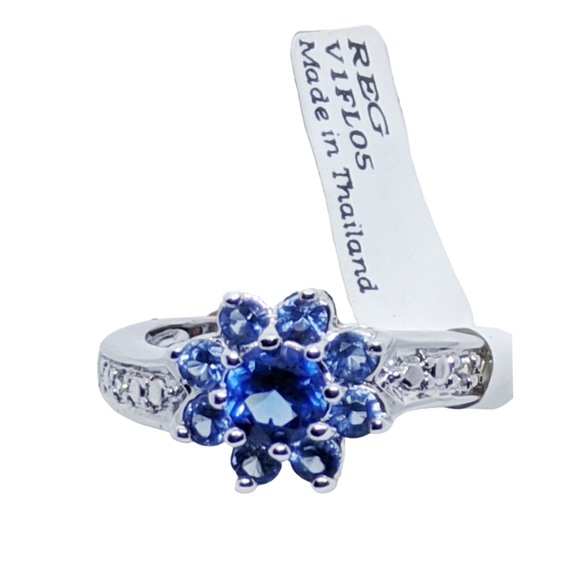 Jewelry - .Rhodium Plated Ring Faux Blue Tanzanites & CZ Stones